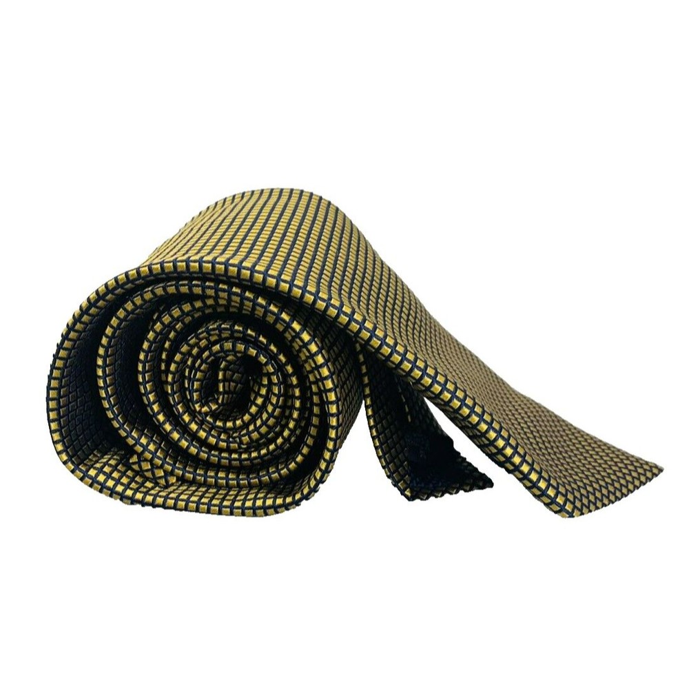 Cremieux Collection Gold Blue Geometric Silk Tie Handmade in USA 59"x3.25" - Picture 9 of 16